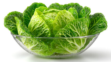 Fresh organic green lettuce leaves and a head of cabbage are isolated on a white background, perfect for a healthy salad