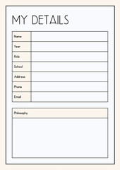 Personal information organizer sheet my details
