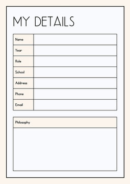 Personal information organizer sheet my details