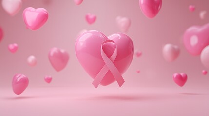 Breast Cancer Awareness Month Minimalist 3D Illustration Pack – Pink Ribbons, Hearts, and Health Icons, medical 3d, clean minimal design, awareness month, campaign design