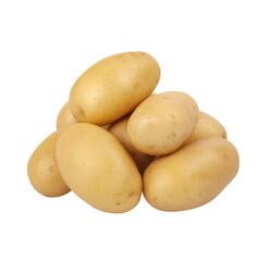 Close-up of a pile of light yellowish-brown potatoes with a transparent background