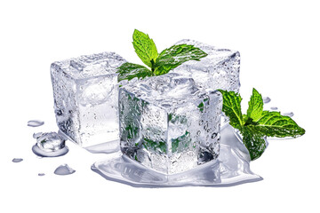PNG Three ice cubes with mint leaves plant herbs leaf.