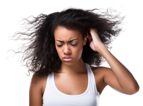 PNG Unhappy American woman looking adult pain.