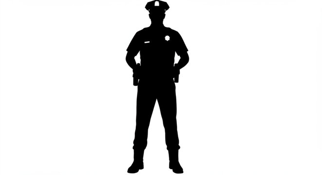 black silhouette police officer standing at attention clip art preview
