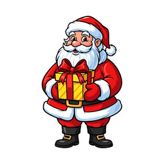 A cute and cheerful Santa Claus character with gifts.
Vector illustration