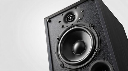 Sleek Black Speaker Sound System on Clean White Background for Professional Presentations