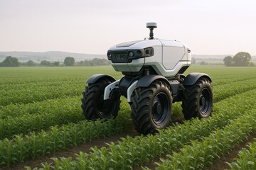 Fototapeta premium Autonomous Tractor in Field: Precision Agriculture and Modern Farming Technology for Sustainable Crop Production