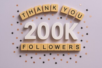 Celebratory Still Life: 200K Followers Milestone with Festive Stars, Minimalist Design for Social Media Promotion