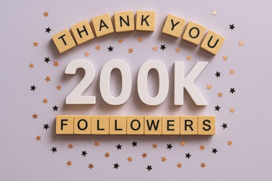 Celebratory Still Life: 200K Followers Milestone with Festive Stars, Minimalist Design for Social Media Promotion - Powered by Adobe