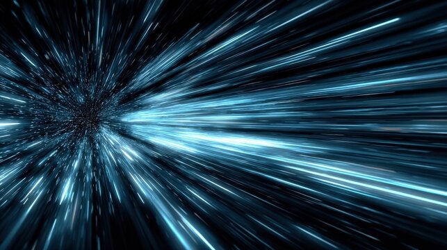 Abstract hyperspace jump, futuristic science fiction, light speed, space travel digital background concept
