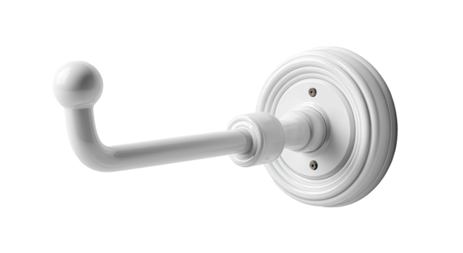White wall-mounted towel hook with ornate circular base