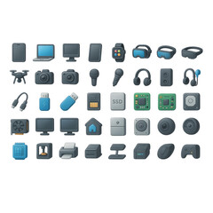 Collection of modern technology gadgets and electronic devices icons presented in a grid layout