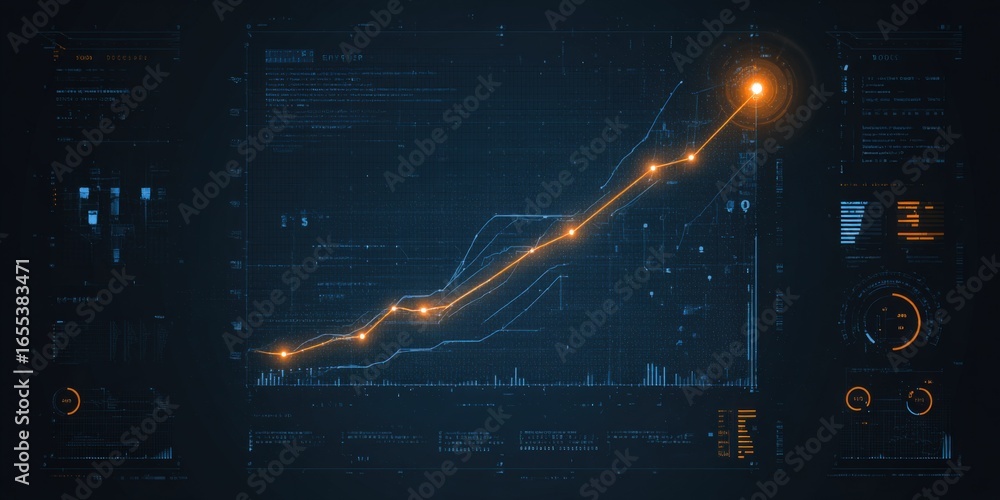 Poster Abstract Business Growth Chart on Futuristic Interface Displaying Success, Progress and Data Analysis