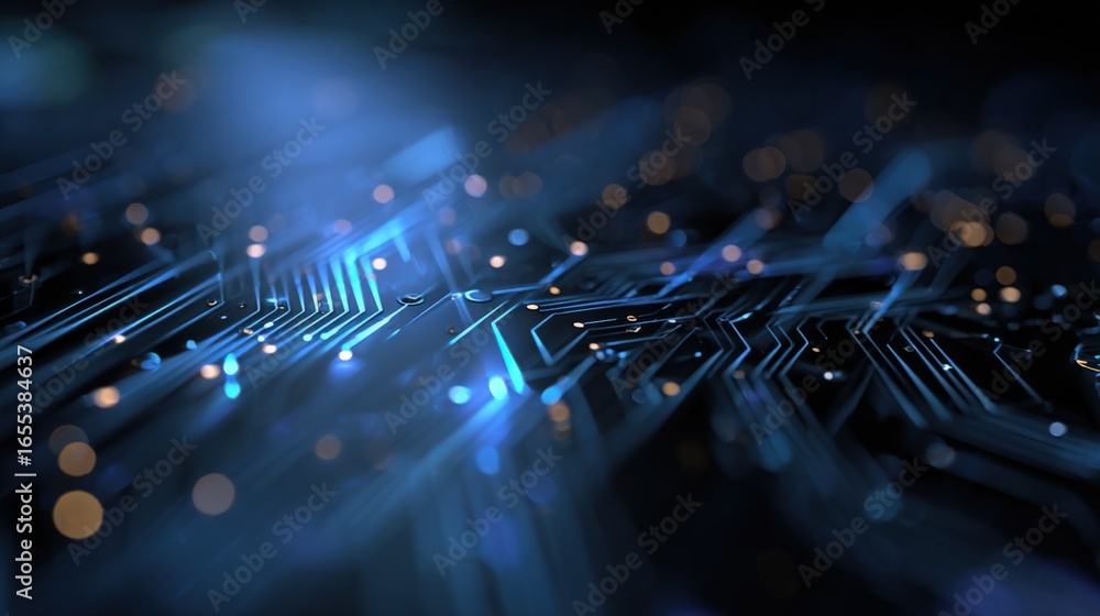Poster abstract circuit board background with glowing light effects for technology and engineering concepts