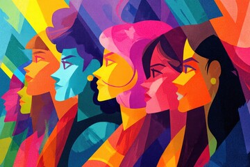 Colorful profile portraits of diverse people, vibrant and bold colors