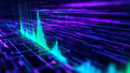 Abstract digital art with vibrant neon lines and audio waveforms - Powered by Adobe