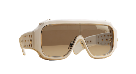 Cream-colored, futuristic goggles angled slightly