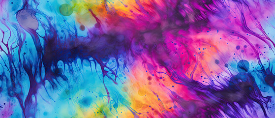 Seamless repeating tile pattern ink drip Rainbow 