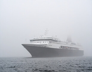 Cruise Ship in Dense Fog A Misty Ocean Voyage