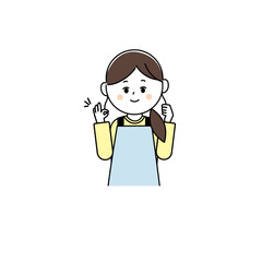 エプロンをしたやる気のある女性のイラスト