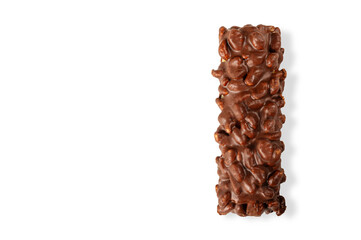 Cereal chocolate bar isolated on white background. top view
