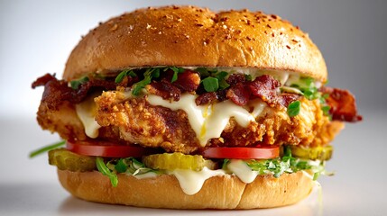 Delicious Chicken Burger on White Background for Food Advertisement