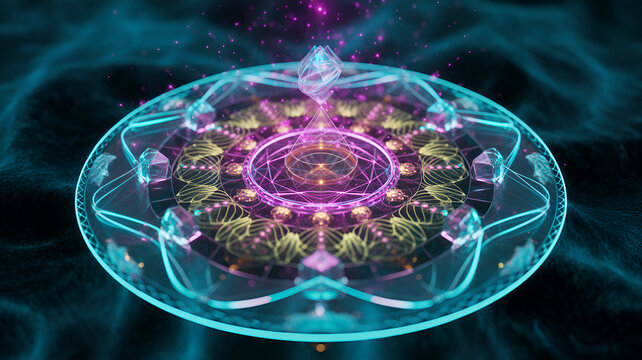 A mesmerizing mandala with sacred geometry, radiating spiritual energy and light