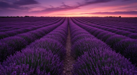 Obraz premium Lavender Field at Sunset: A Serene Landscape
