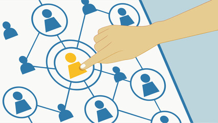 Hand Selecting a Person from a Network Diagram.