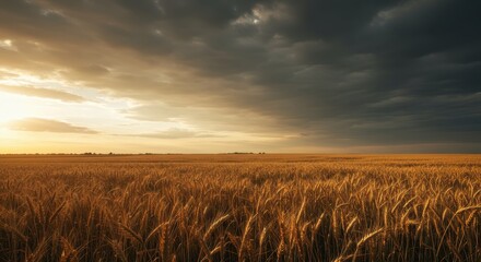 Golden Wheat Field Under Dramatic Sunset Sky