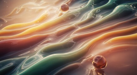 Abstract Colorful Liquid Waves with Glowing Spheres