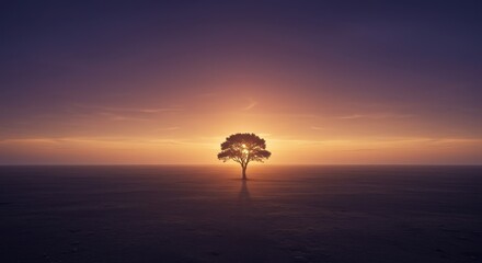 Solitary Tree at Sunset: A Serene Landscape