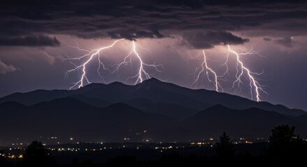 Majestic Mountain Storm: Night Lightning Strikes