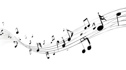 Floating Musical Notes Abstract Background in Black and White
