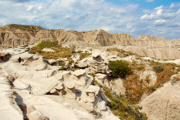 Unusual Toadstool Formations on the Trail through Toadstool Geologic Park in Northwestern Nebraska.