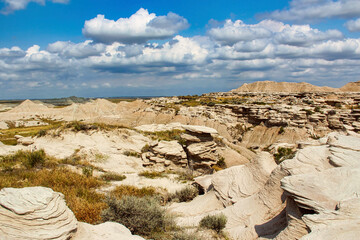 Toadstools with a View of the Badlands, Toadstool Geologic Park in the Oglala National Grassland in...