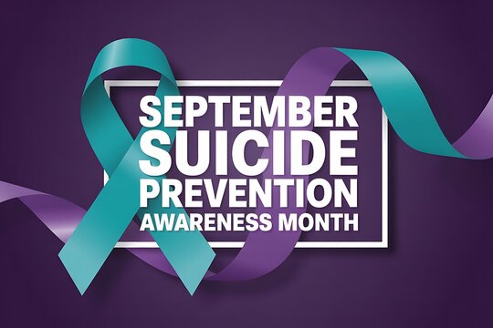 September suicide prevention awareness month teal and purple ribbon