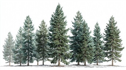Serene Evergreen Fir Pine Spruce Trees Treeline in Green Forest