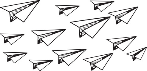 playful paper airplanes with curved and looped dashed trails vector seamless pattern doodle background design