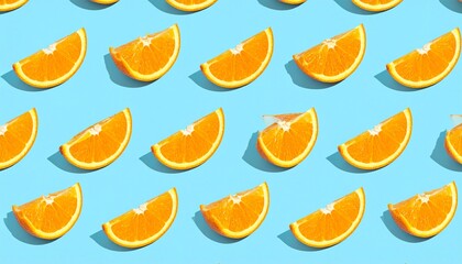 Vibrant orange slices on a bright blue backdrop create a modern food pattern design