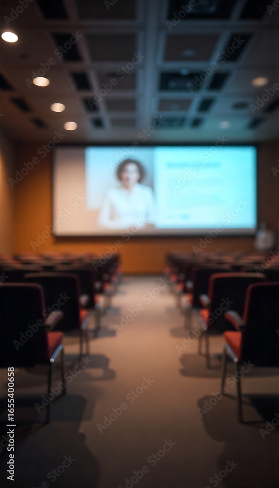 Poster generative ai: a blurred classroom scene foreshadowing lecture session.