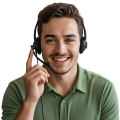 Smiling man with headset offers friendly customer support and helpful advice for your business