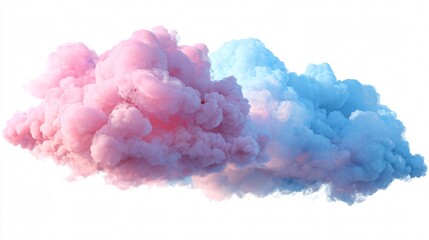 Fototapeta premium Pink and Blue Clouds Isolated on White Background - Ethereal Sky in Pastel Colors