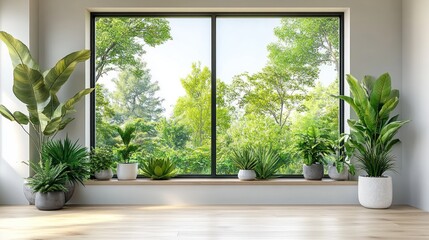 Fototapeta premium Modern room with plants & window view