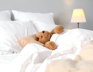 Teddy bear in a bed