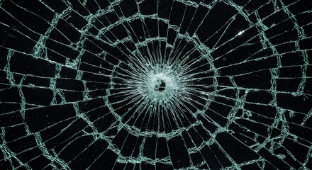 Fototapeta premium 黒背景に広がるクラック、鋭い光沢の割れたガラス、抽象的テクスチャ. AI Generated