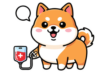 Cartoon Shiba Inu Donating Blood with Speech Bubble Cute Design.