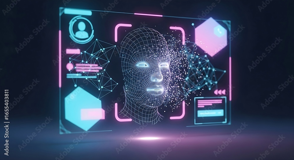 Aufkleber digital face recognition technology with biometric data analysis on a futuristic interface