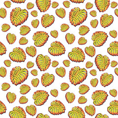 Yellow/Orange Tropical Leaf Pattern – Seamless Monstera Background