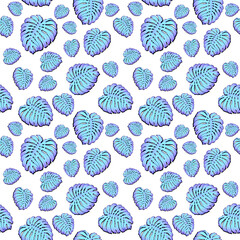 Blue Tropical Leaf Pattern – Seamless Monstera Background